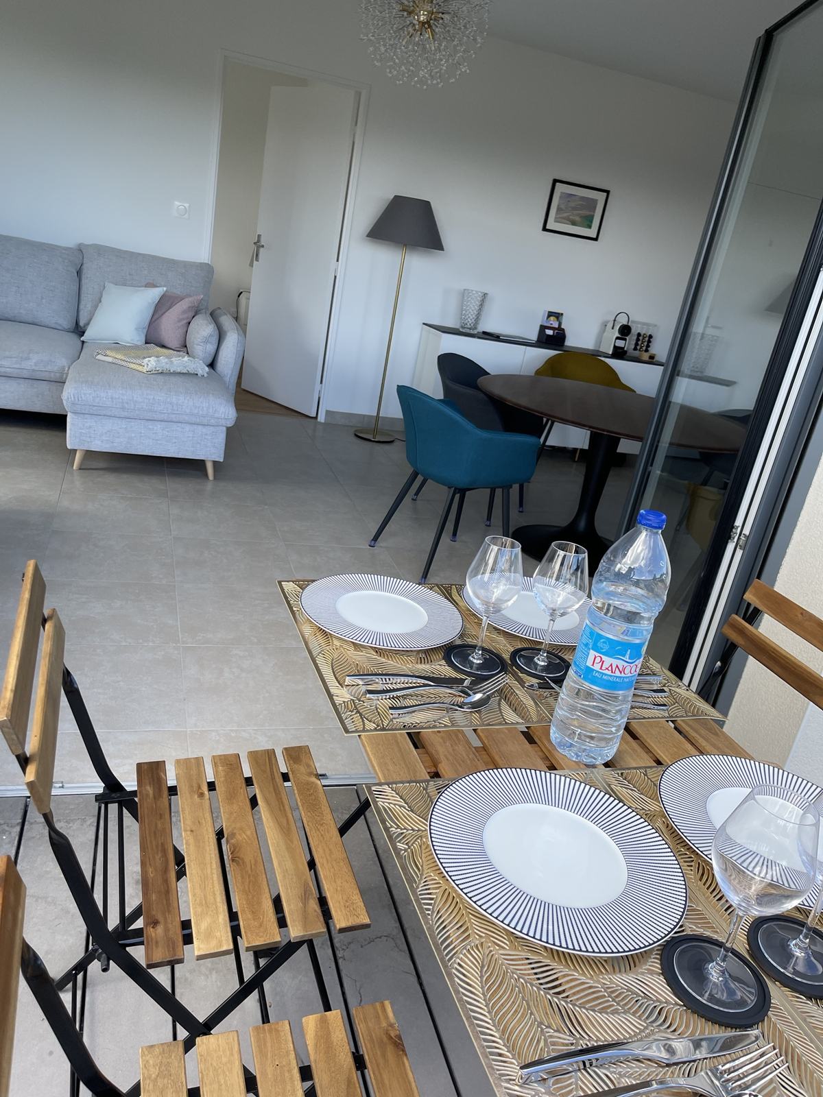 Table set on the balcony